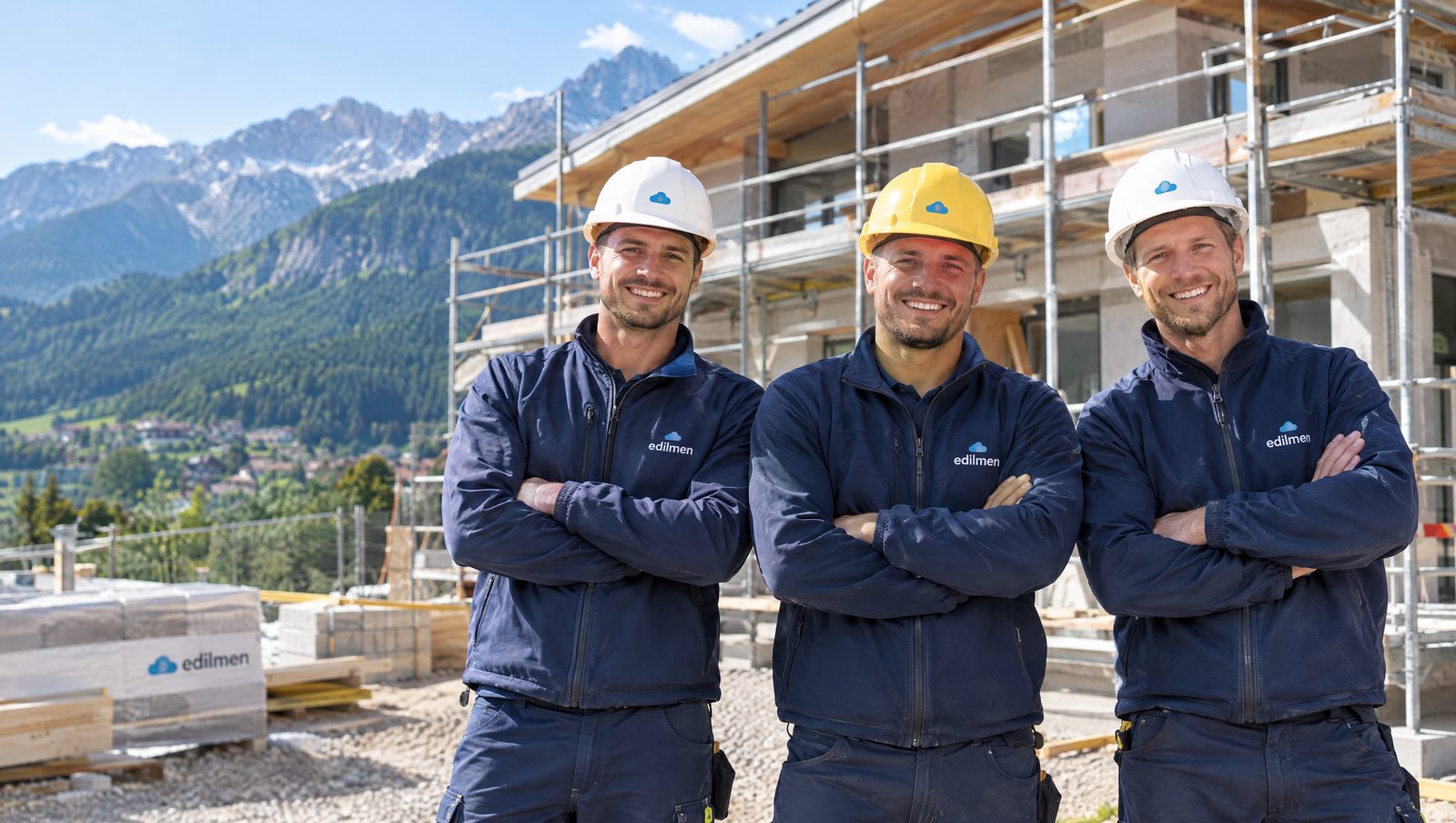 Tre operai delle imprese della rete EdilMen in cantiere